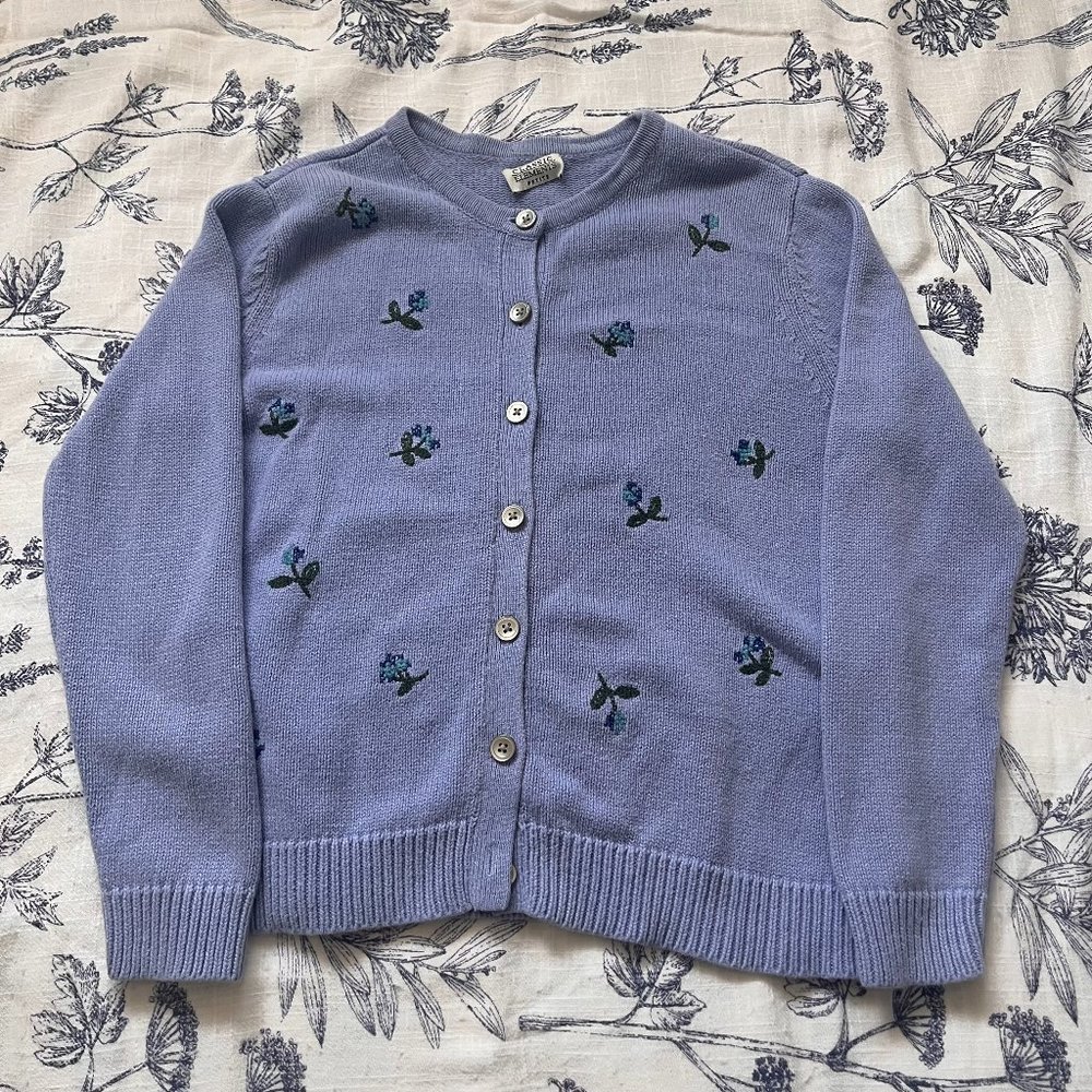 Classic Elements Petite Purple Embroidered Floral Sweater
